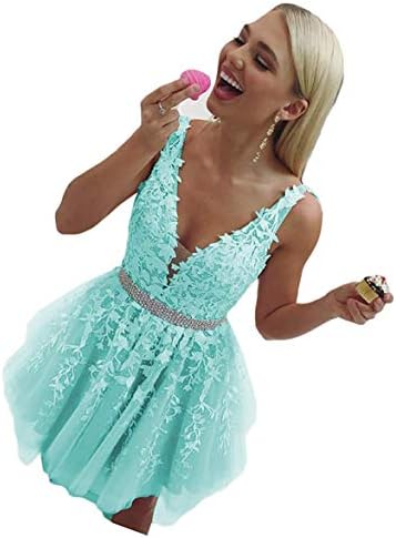 Martha Lia A-Line Vneck Short Homecoming Dress Beading Applique Prom Party Gown