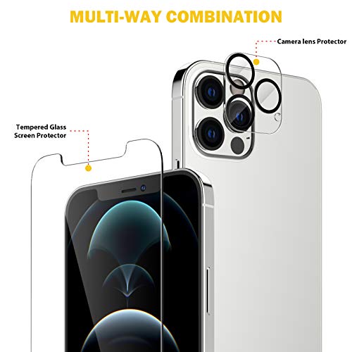 EGV Compatible avec iPhone 12 Pro 6.1 Pouce Verre Trempé,3 Pack Film Protection Écran et 3 Pack Caméra Arrière Protecteur-Noir