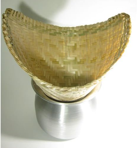 THAI LAO STICKY RICE COOKER STEAMER BAMBOO BASKETS & POT SET, SWEET, PEARL RICE.
