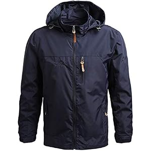 Hiking Jacket for Men with Multi Pockets Waterproof Windbreaker Outdoor Full Zip Hooded Jacket for Camping Climbing