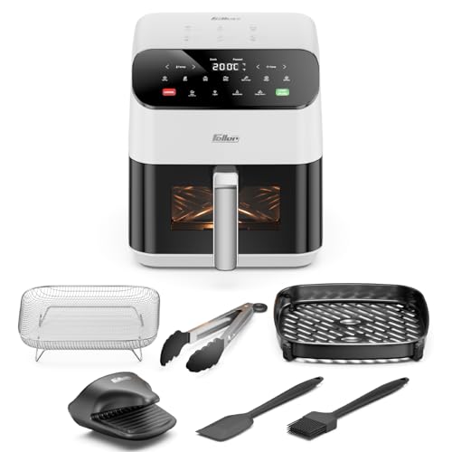 Feller Germany Air Fryer 1600 W, Large 5.5L Cap., Xcyclone-Tech, 4x Non-Stick Ceramic Coating,10 Cooking Functions, Touch Panel, Cool-Touch+Interior Lightning, AFR550, 2Y Guarantee-UAE Version (White)