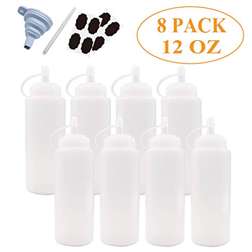 Squeeze Bottle Condiment Squeeze Bottles Plastic ketchup Squeeze Squirt bottle For Sauce,BBQ, Dressing, Paint, Workshop, Pancake Art Dispenser 8 pack 12 OZ - Thumbnail 7