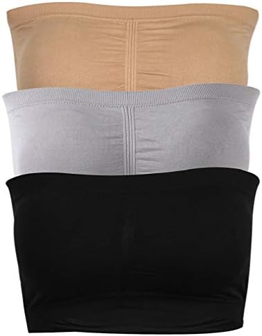 Women's Seamless Bandeau Bra, Basic Padded Wire-Free Stretch Tube Top Yoga Bra 1-3 Pack
