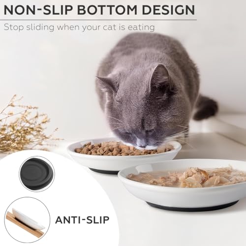 AMROAH 3pcs Cat Food Bowl Set Dishes for Indoor Cat & Kitten, Wide Anti Whisker Fatigue Heavy Non-Slip Ceramic Cat Bowls Plate for Dry Wet Food & Water Home Outdoor