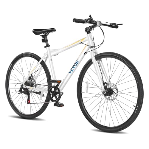 VEVOR Hybrid Bike, Lightweight Aluminum Frame Bike, 700c Wheel Men Women Hybrid Bicycle, Step-Over Adult Urban City Commuter Bikes, with 7 Speed, Alloy Adjustable Stem, Disc Brakes, Adjustable Seat - Used condition - US$215.24