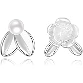 MYHAO Solid 925 Sterling Silver Rose Stud Earrings Flower for Women Teens Leaf Stud Earrings Flower Hypoallergenic