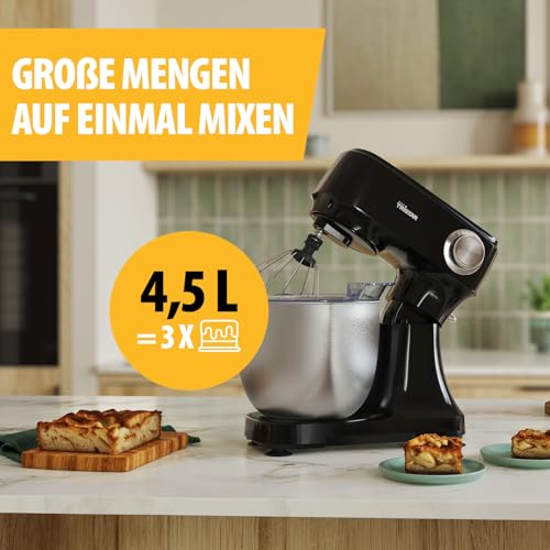 Küchenmaschine mit 4,5 L Edelstahl-Rührschüssel, 800 W Leistung, 12 Geschwindigkeitsstufen mit Pulsfunktion, Kippbarer Motorkopf, Spritzschutz, MX-4870
