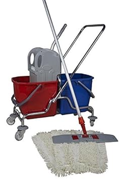 CleanSV® Wischset 50 cm - Putzwagen Chrom / Reinigungswagen mit Presse, Mop Set: bestehend aus 3 Baumwollmop / Wischmop 50 cm