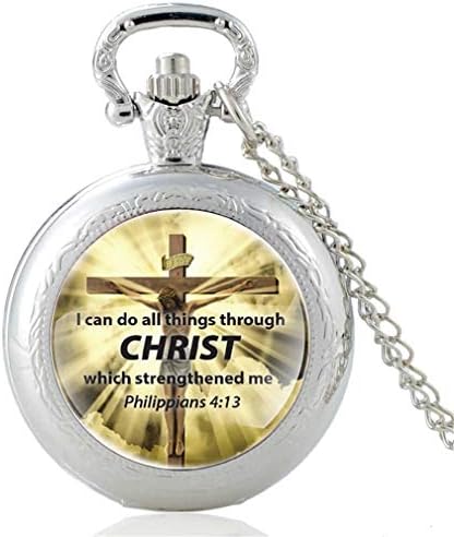 I Can Do All Things Through Christ Bible Verses Cross Quartz Pocket Watch Vintage Men Christian Faith Pendant Necklace Watches