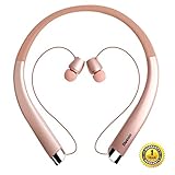 Bluetooth Headphones, Bluenin Wireless Headphones Bluetooth Neckband Headset HD Stereo Retractable Earbuds with Mic, Rose Gold