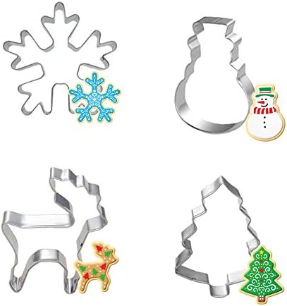 Toplano Cookie Cutter Christmas Theme Series Stainless Steel Pastry Biscuit Cake Fondant Pancake Cutters Mold Combo (Series 6 - Set of 4)