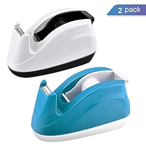 Image of Ktrio Heavy Duty Tape Dispenser Desk Tape Dispensers 1 Inch Core, Office Desktop Tape Dispenser for 1/2 or 3/4 Inch Magic Tape Invisible Tape, Non-Slip One-Hand Tape Holder, 2 Pack