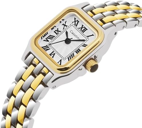 Relojes de oro para mujer, vintage, rectangular, delicada, joyería, reloj de pulsera pequeño, reloj delgado para mujer, esfera clásica con números romanos, resistente al agua hasta 3 ATM, con
