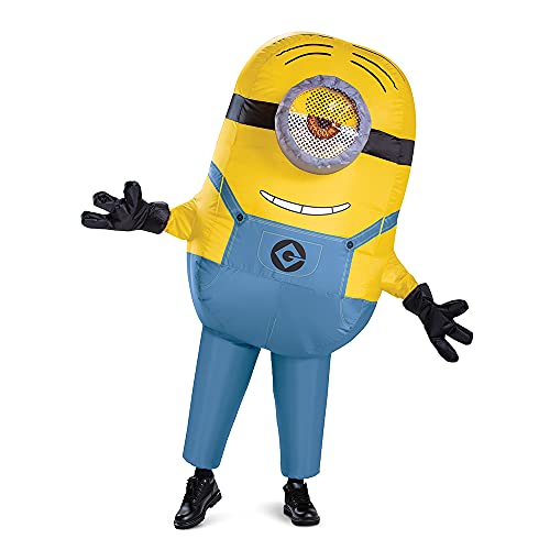 Photo 1 of Disguise Stuart Inflatable Men, Official Minions Halloween Costume, Blow Up Jumpsuit with Fan, Multicolored, One Size (42-46)