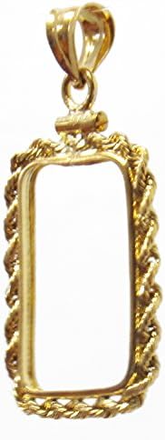 20 Gram Lady Fortuna Pamp 14k Gold Coin Bezel Frame Mount Pendant (Rope 4.3 grams)