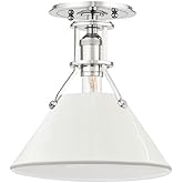 Hudson Valley Lighting Painted No.2-1 Light Semi-Flush Mount-11 Inches Tall and 9.5 Inches Wide-Polished Nickel/Off-White Fin