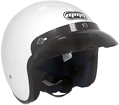 Motorcycle 3/4 Open Face Helmet Snap On Visor Street Cafe Racer DOT (L, White)