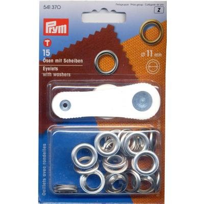 PRYM Pack of 15 11mm Nickel Plated Eyelets Made of Brass with Installation Kit