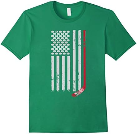 Mens Ice Hockey Stick And Puck American Flag Athletic T-Shirt XL Kelly Green