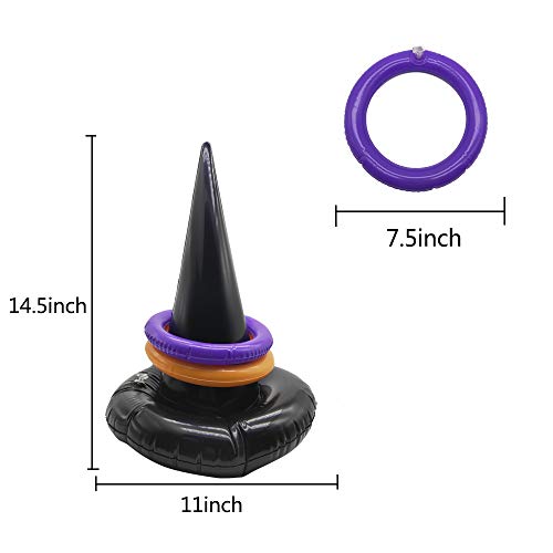 Halloween Ring Toss Game 4 Pcs Inflatable Witch Hat Ring Toss Game with 16 pcs Rings Perfect for Halloween Party Favors Halloween Party Game