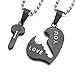 MeMeDIY 2PCS Black Stainless Steel Pendant Necklace Heart Key Couple,Come with 2 Chains - Customized Engraving