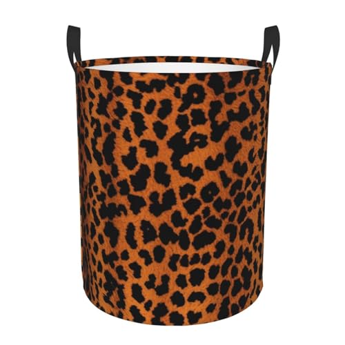 Spotted Leopard Skin Print Laundry Hamper Waterproof Laundry Basket Protable Storage Bin With Handles Dirty Clothes Organizer Circular Storage Bag For Bathroom Bedroom Car
