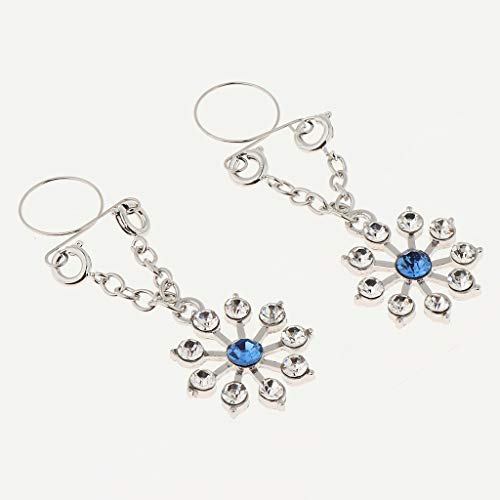 Fityle 2Pcs Non Pierced Nipple Ring Crystal Flower Pendant Rings Women Body Jewelry - Blue