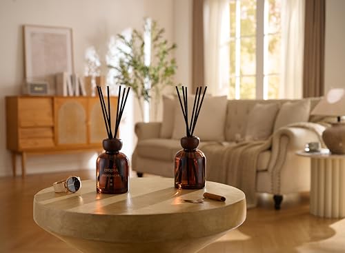 Lyqora Kyoto Noir Room Fragrance Sticks 200 ml Premium Reed Diffuser - Room Perfume Long-Lasting Air Freshener Home Decoration Aesthetic for Living Room, Bedroom, Bathroom, Elegant Gift Idea | Luxus Raumduft im edlen Amberglas mit Holzdeckel. Elegante Noten von Moschus & Amber für ein luxuriöses Premium Ambiente