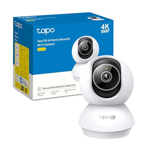 Tapo C250 4K Indoor 360° Surveillance Camera Local AI Detection and Motion Detection with Zoom, Infrared Night Vision, Privacy Lock Zone, Micro-SD Memory