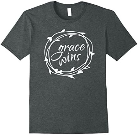 Men's Christian T Shirt Grace Wins with a Wreath Large Dark Heather