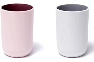 RabyLeo Unbreakable Reusable Drinking Cups Set of 2 Colors, Plastic Toothbrush Cup Tumblers 300 ml/10.5 oz, Dishwasher Safe (Light Pink & Light Gray)