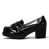 Womens Glossy Tassel Loafers Platform Pumps Heel