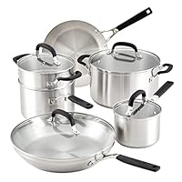 KitchenAid Stainless Steel Cookware / Pots and Pans Set, 10 Piece, Brushed Stainless Steel KitchenAid Stainless Steel Cookware / Pots and Pans Set, 10 Piece, Brushed Stainless Steel