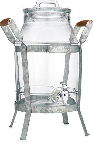 Classic Home Drink Dispenser Durable Glass with Galvanized Stand 2 Gallon And Spigot