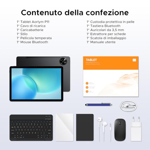 POPUX P11 Android 16 Tablet 11 Inch, 48GB RAM+128GB ROM (2TB TF), 90Hz, T7250 Octa-Core, 8800mAh, 13MP+5MP, Gemini AI, Widevine L1, Face ID, GPS, FM, Tablets with Keyboard and Pen, Grey