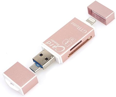 Flash Drive SD Card Reader - Lightning Micro USB Connector, External Storage Memory Expansion For IOS iPhone iPad &amp; MAC PC Max and Android Support 128G Smart Card Reader 30 Day (Pink)