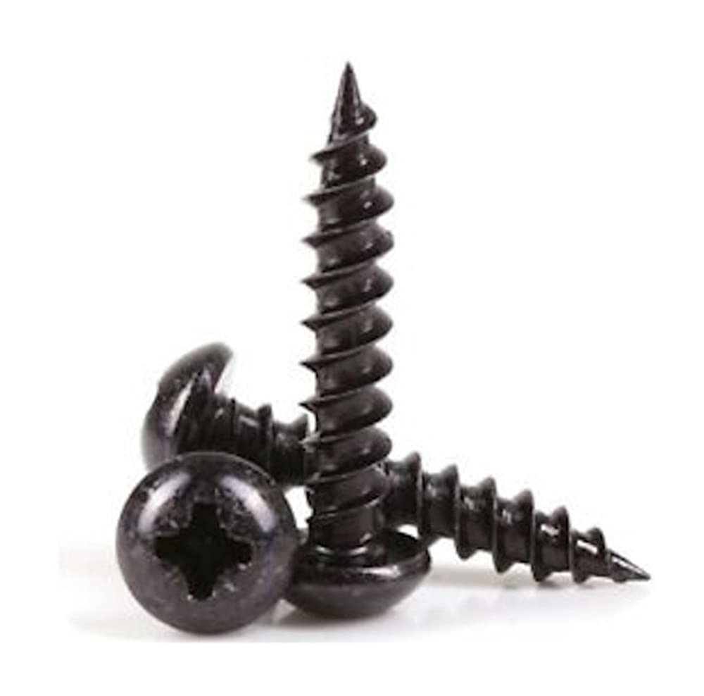 Merriway BH03896 (12 Pcs) Black Japanned Roundhead Screws, 10 x 1.1/2 inch - Pack of 12 Pieces