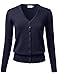Women's Button Down V-Neck Long Sleeve Knit Cardigan with Sleeve Button Detail Navy M