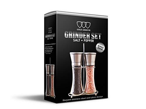 Premium Salt & Pepper Grinder Set of 2 - Salt and Pepper Shakers Mill, Stainless Steel Adjustable Coarseness Great Gift Set - Salt and Pepper Mill Shaker Mills Set (7.5 inches tall with stand) - Thumbnail 6