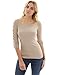 PattyBoutik Women Boatneck Lace Up Long Sleeve Ribbed Sweater (Tan Small)