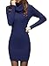 v28 Women Cowl Neck Knit Stretchable Elasticity Long Sleeve Slim Fit Sweater Dress M/L US 10-16 Blue