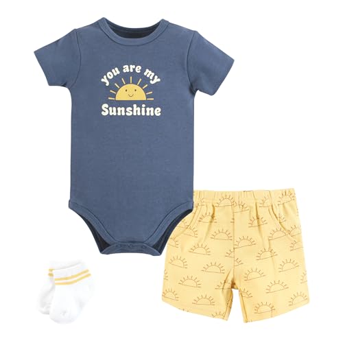 Hudson Baby Unisex Baby Bodysuit, Short and Sock, 3-Piece Set