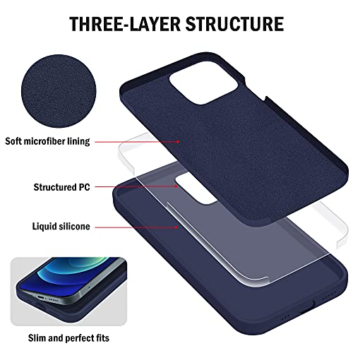 iPhone 12 Pro Phone Case Silicone - USLAI Liquid Silicone Case for iPhone 12/12 Pro 6.1 inch, Flexible Gel Rubber Full Body Shockproof Protective Case, Slim Soft Microfiber Lining Cover, Navy Blue