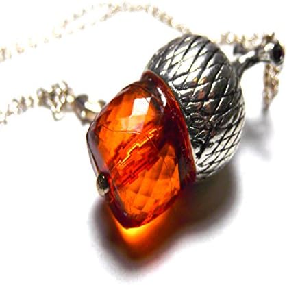 Fall Oak Acorn Red Amber Resin Necklaces