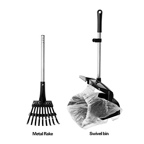 EXPAWLORER Pet Pooper Scooper Set Handle Swivel Bin Metal Rake Suitable for Lawn Yard and Dog