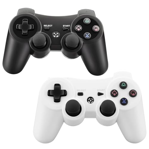 Replacement for PS3 Controller,2 Pack Wireless Controllers for PlayStation 3,Slim,Pro,Dual Shock Remote Control with 6-Axis Motion,Bluetooth Gamepad with 500mAh Battery,Cheap Ideal Gift,Black White