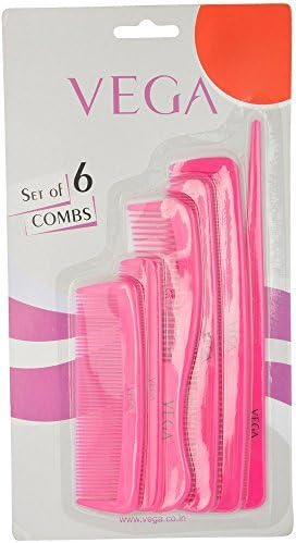 Vega Combs - Set of 6 Combs - HCS-02, (Colors May Vary) - for daily hair, daily styling and grooming