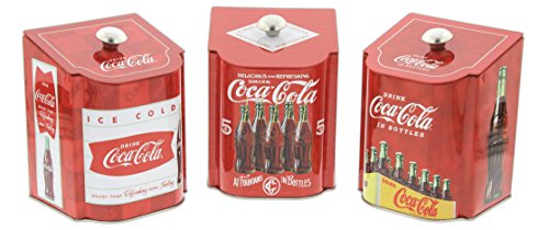 Set of 3 Tin Box Co Vintage Style Coca Cola Logo Tin Containers with Sloped Lids