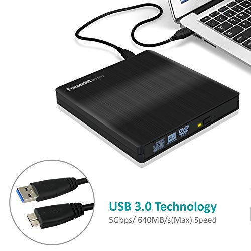 Portable External DVD CD Drive,Focondot CD DVD +/-RW Drive with USB 3.0 Slim CD DVD ROM Recorder Writer Burner,High Speed Data Transfer for Desktop/Laptop Mac/Linux OS and Windows OS (Black)