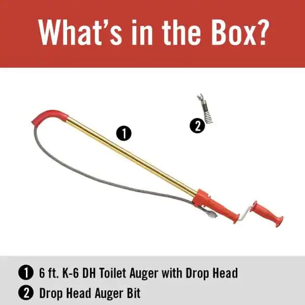 RIDGID 59802 K6 DH Toilet Auger, 6Foot Toilet Auger Snake with Drop